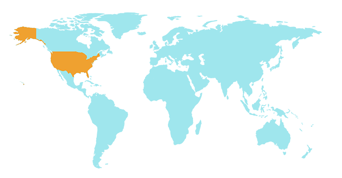 Map of World with US in gold